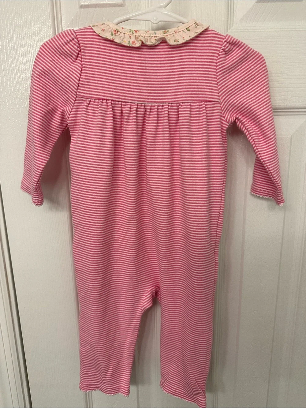 Ralph Lauren Pink and White Striped Ruffle-Collar One-Piece